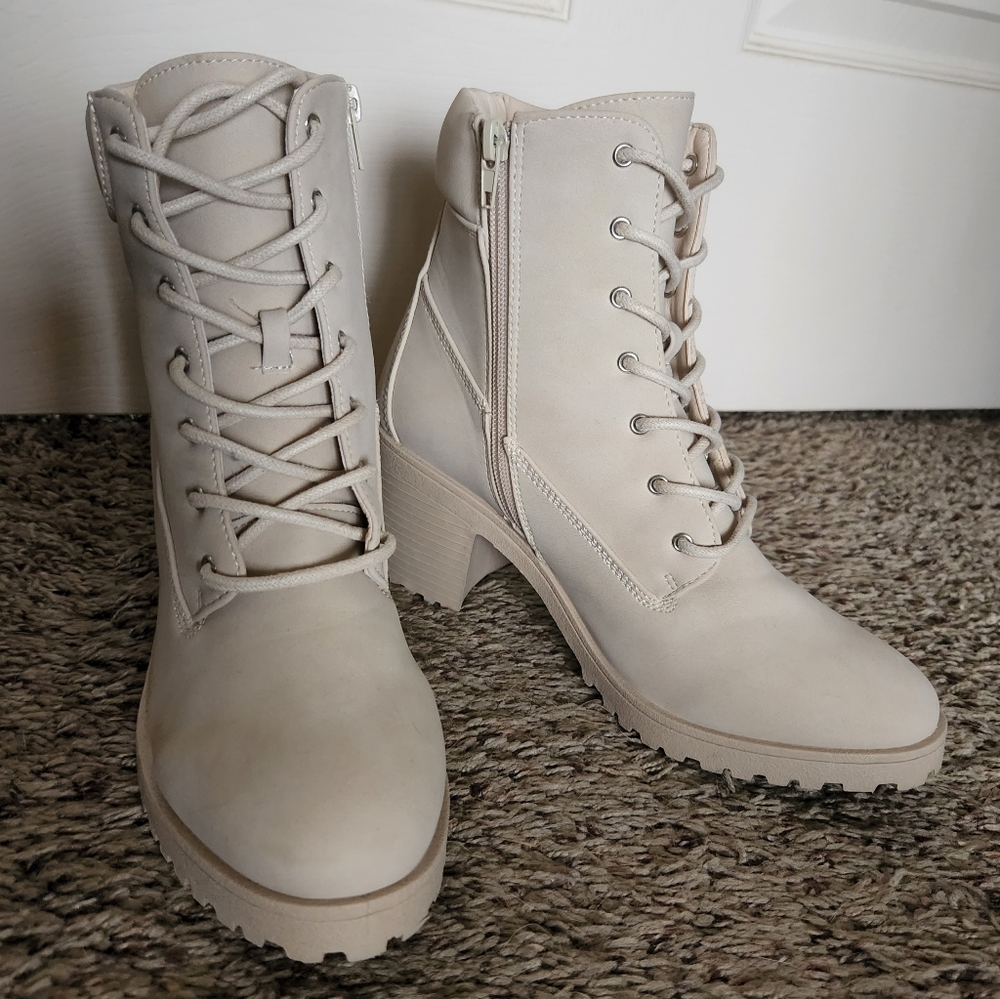 Taupe Lace Up Combat Boots